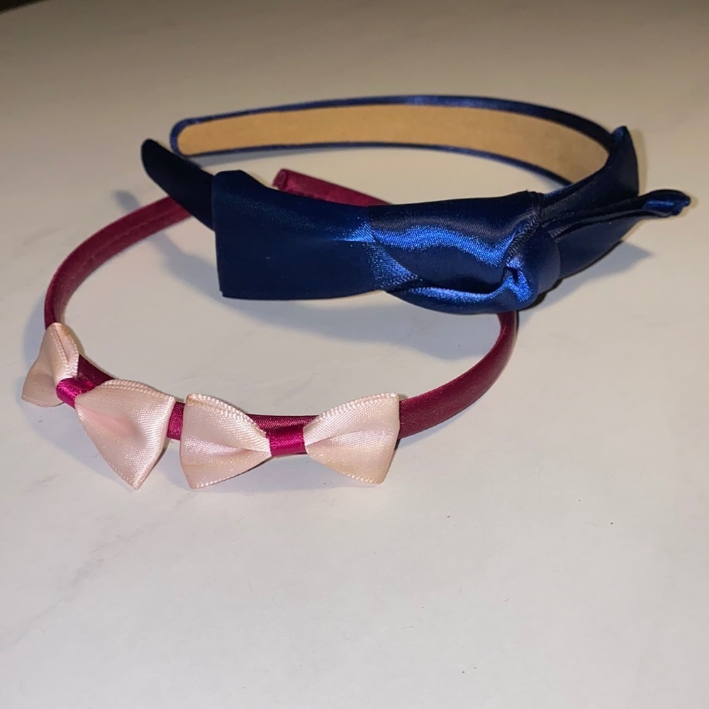 2 satin ribbon bow headbands navy blue knot bow & maroon light pink 2 tiny bows‌